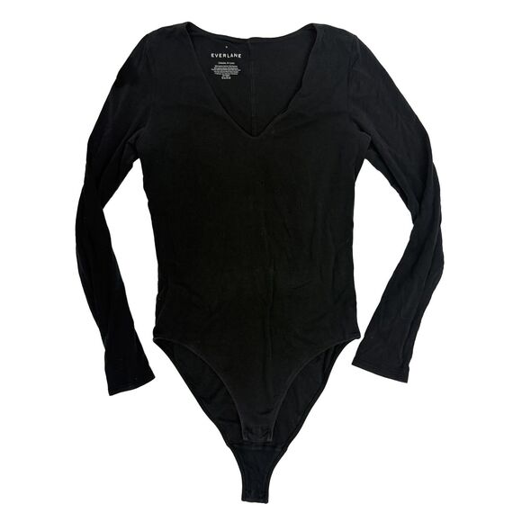 EVERLANE The Long Sleeve V-Neck Bodysuit M Bikini Black Supima Cotton EUC B16 - Picture 3 of 6